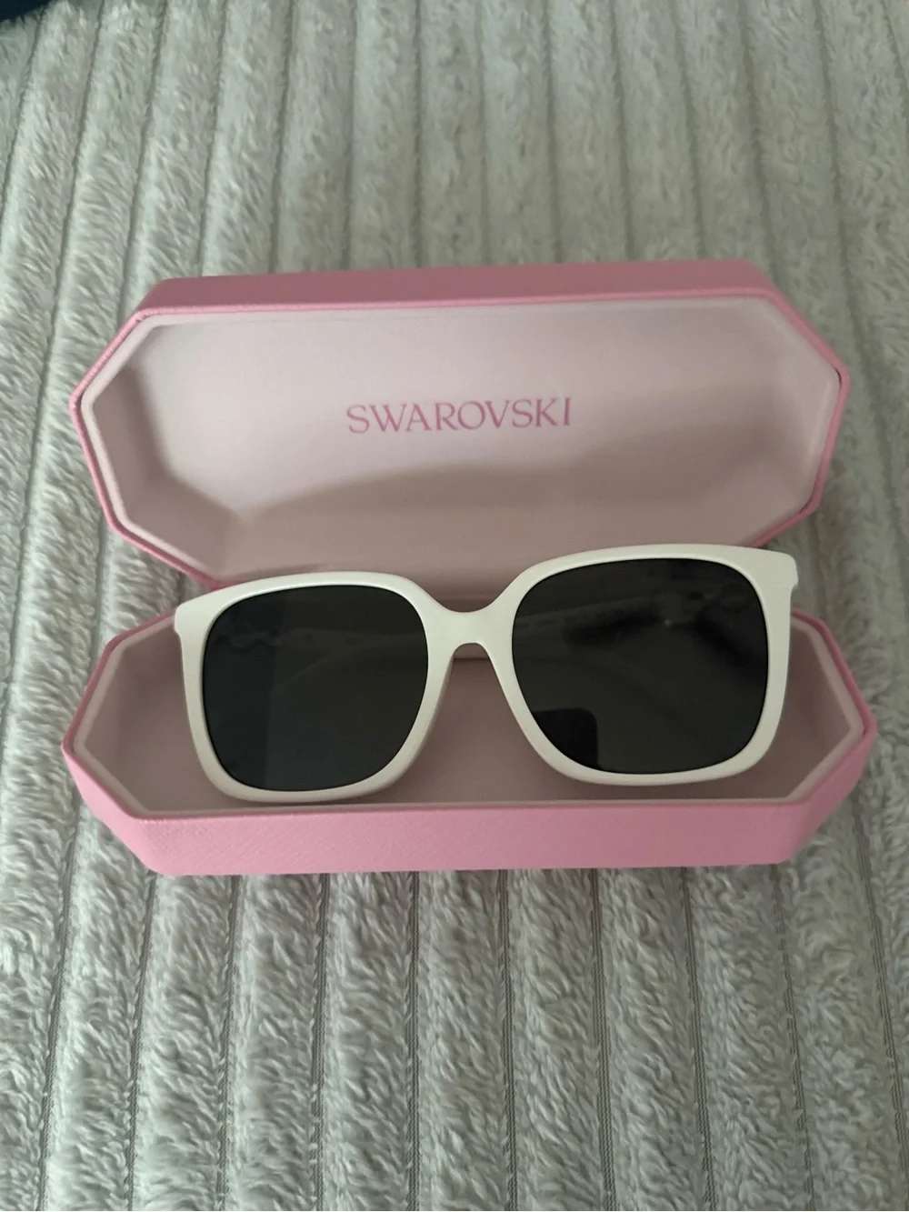 Swarovski White Square Sunglasses with Black Lenses